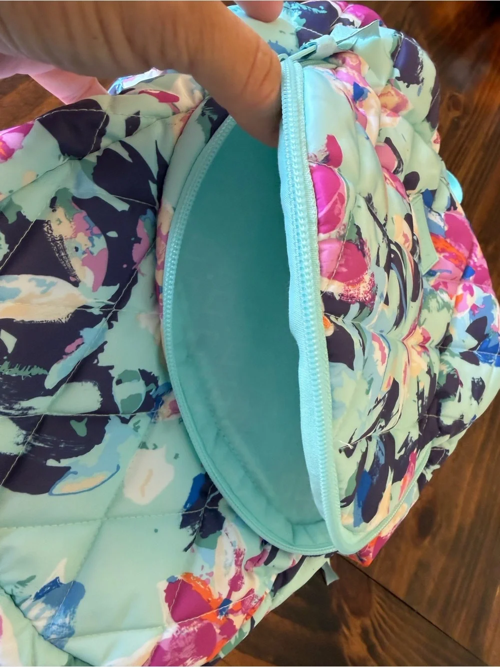 Vera Bradley Mint Floral Quilted Mini Backpack with Multicolor Blossoms